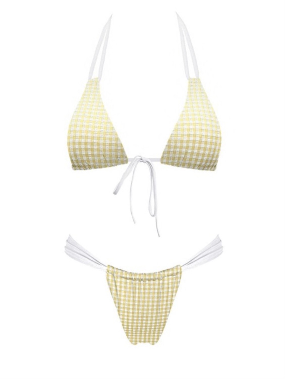 Yellow Gingham Tie-String Bikini Top & Bottom Set